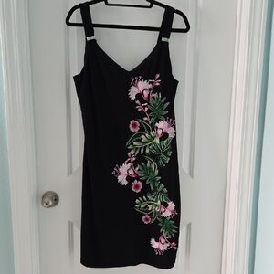White House Black Market Black Dress with Pink Floral Design